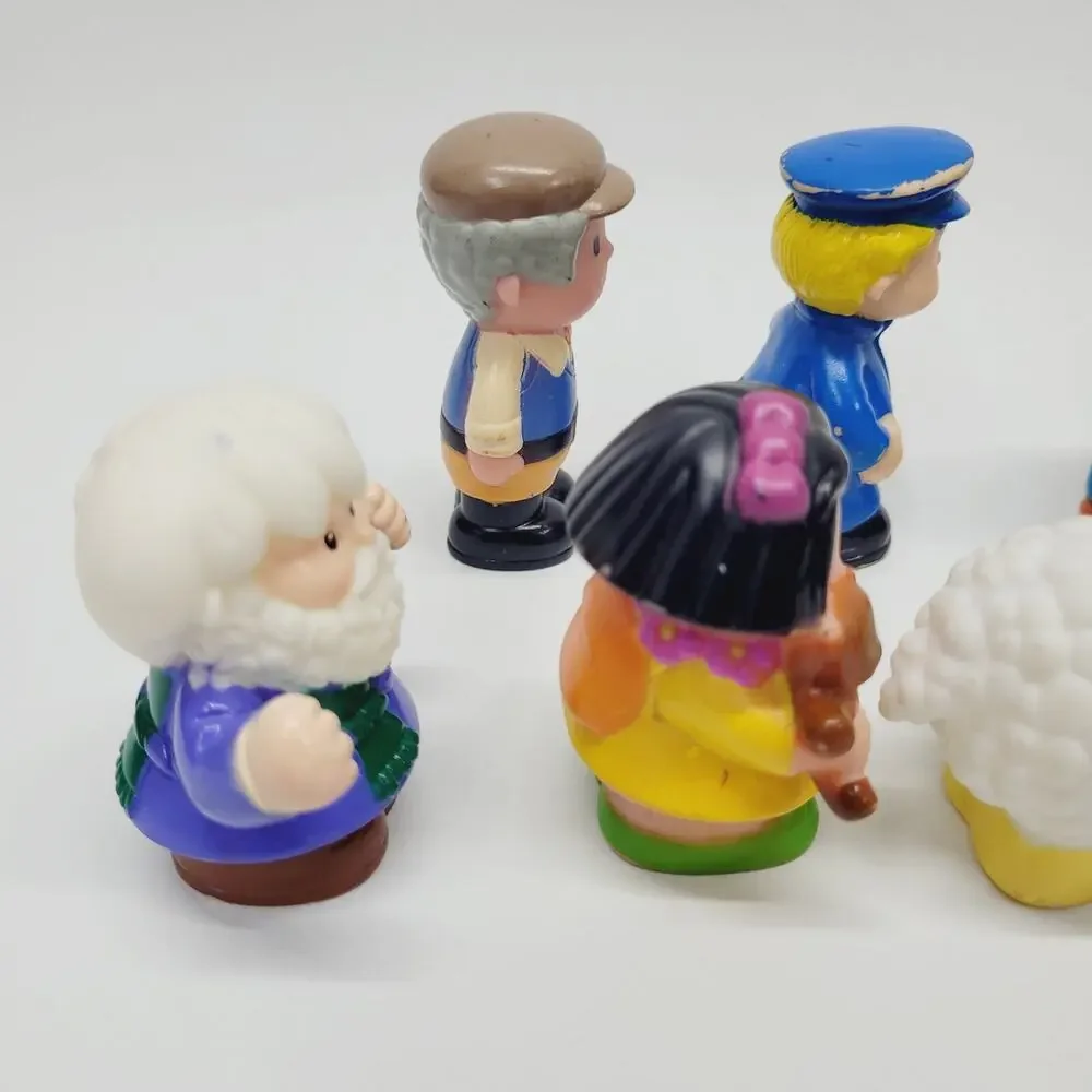Vintage Fisher Price Little People Figures Lot of 7 All Rubber Farmer Sheep Girl